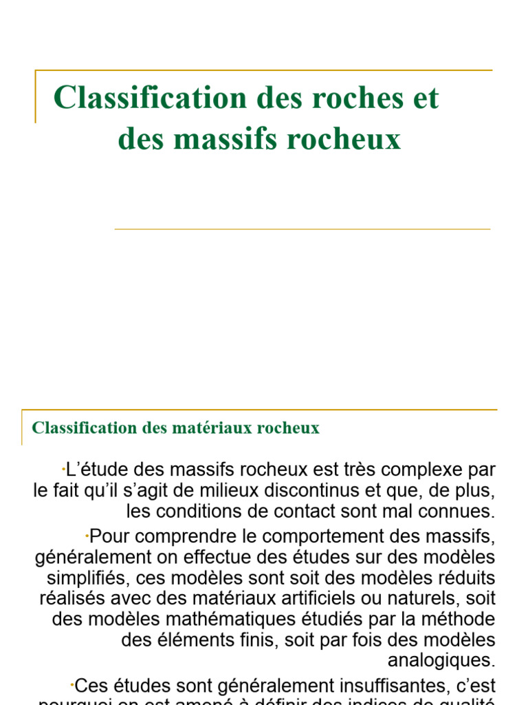 Classification des roches et massifs | PDF | Géologie | Matériaux