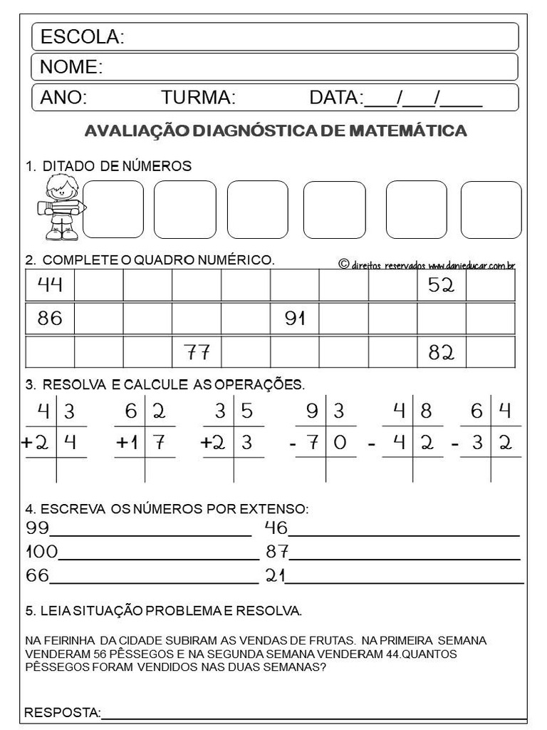 Avaliação Diagnóstica de Matemática 3º A | PDF