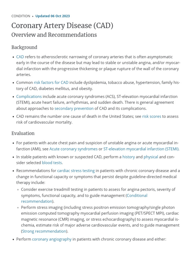 CAD Management and Prevention Guide | PDF | Coronary Artery Disease ...
