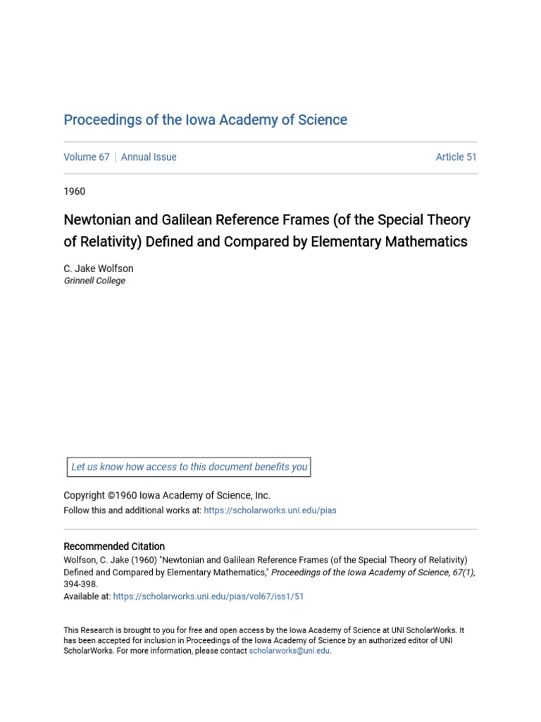 Newtonian and Galilean Reference Frames (Of The Special Theory of | PDF ...