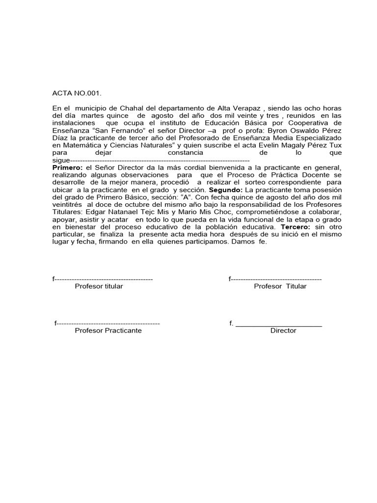 Actas de Inicio y Cierre de Practica | PDF | Maestros | Enseñando