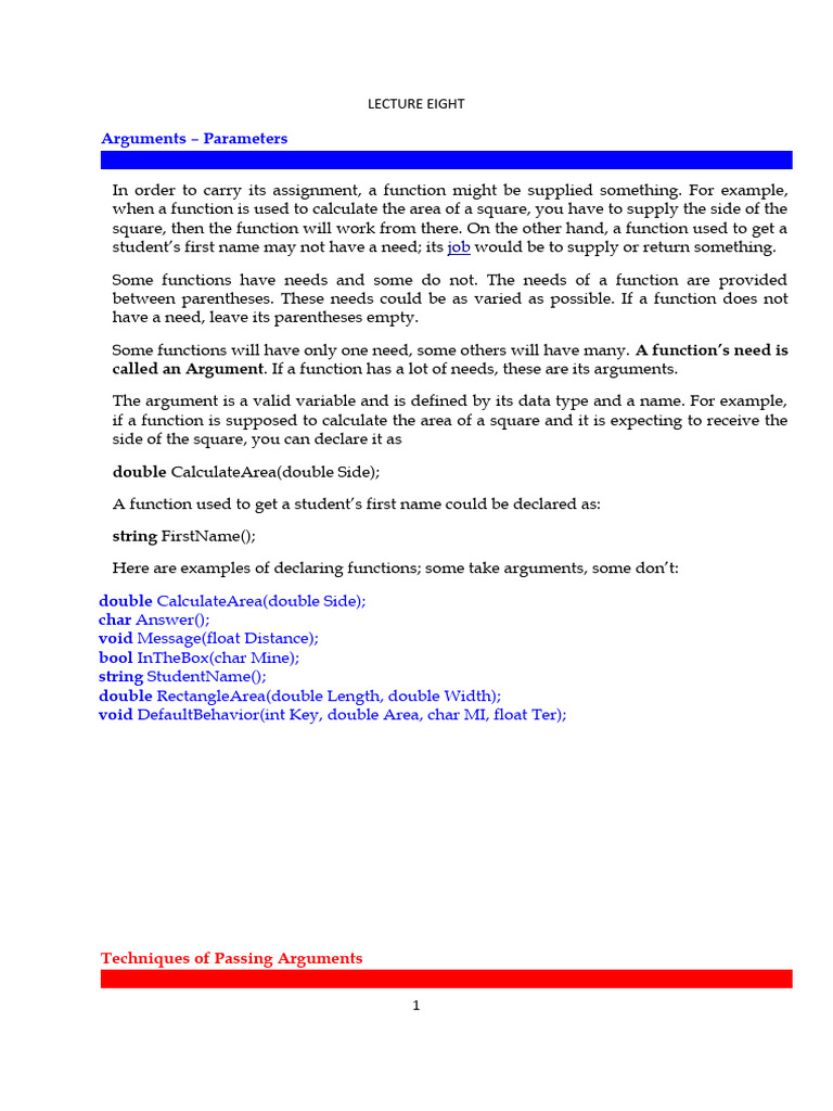 Lecture 6 Argument Parameters-1 | PDF | Parameter (Computer Programming ...