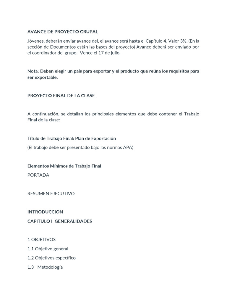 Avance Proyecto Grupal de Exportación | PDF