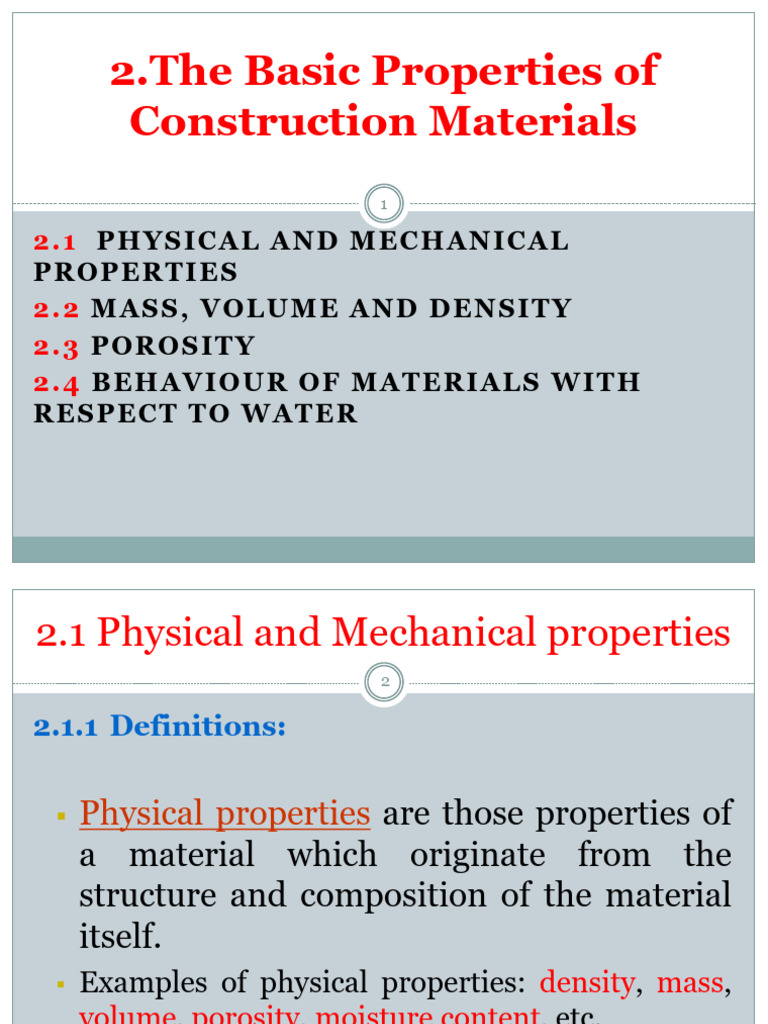 Construction - Lecture 2 - Basic Properties of Construction Materials ...