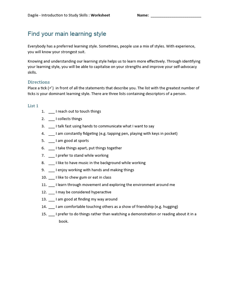 Activity 1 - Find Your Main Learning Style | PDF | Learning Styles ...