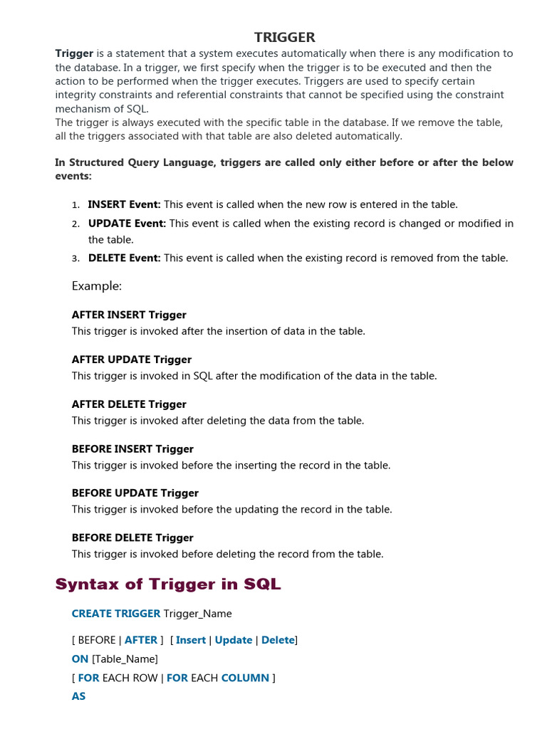 Triggers | PDF | Relational Database | Sql