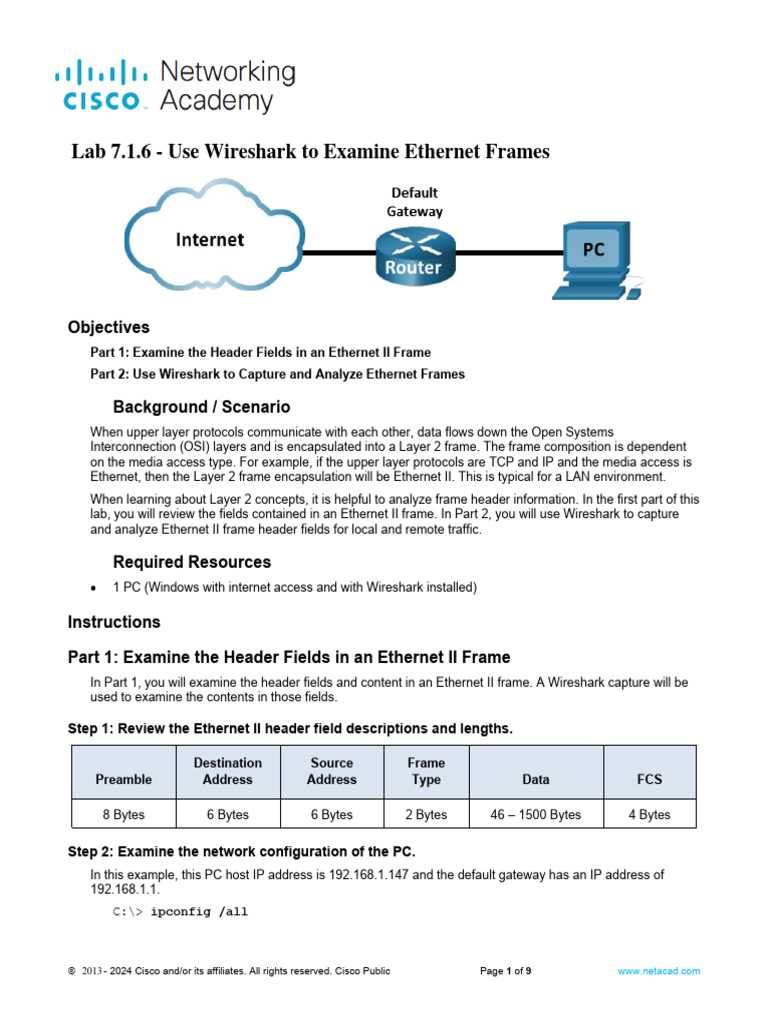 Wireshark Ethernet Frame Analysis Lab | PDF | Computer Network ...