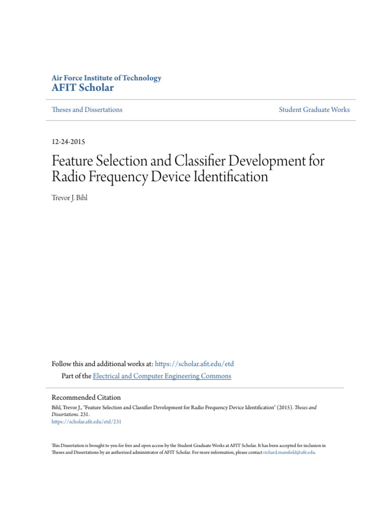 Feature Selection and Classifier Development For Radio Frequency Device ...