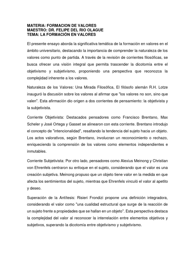 La Formacion de Valores | PDF | Plan de estudios