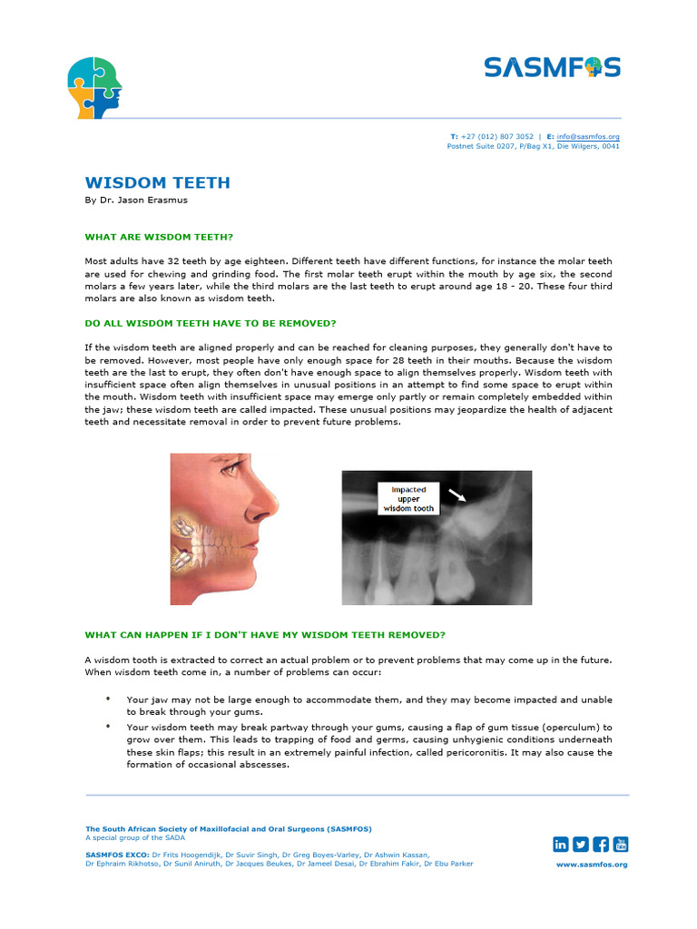 Wisdom Tooth Extraction Overview | PDF | Dentistry Branches | Dental ...