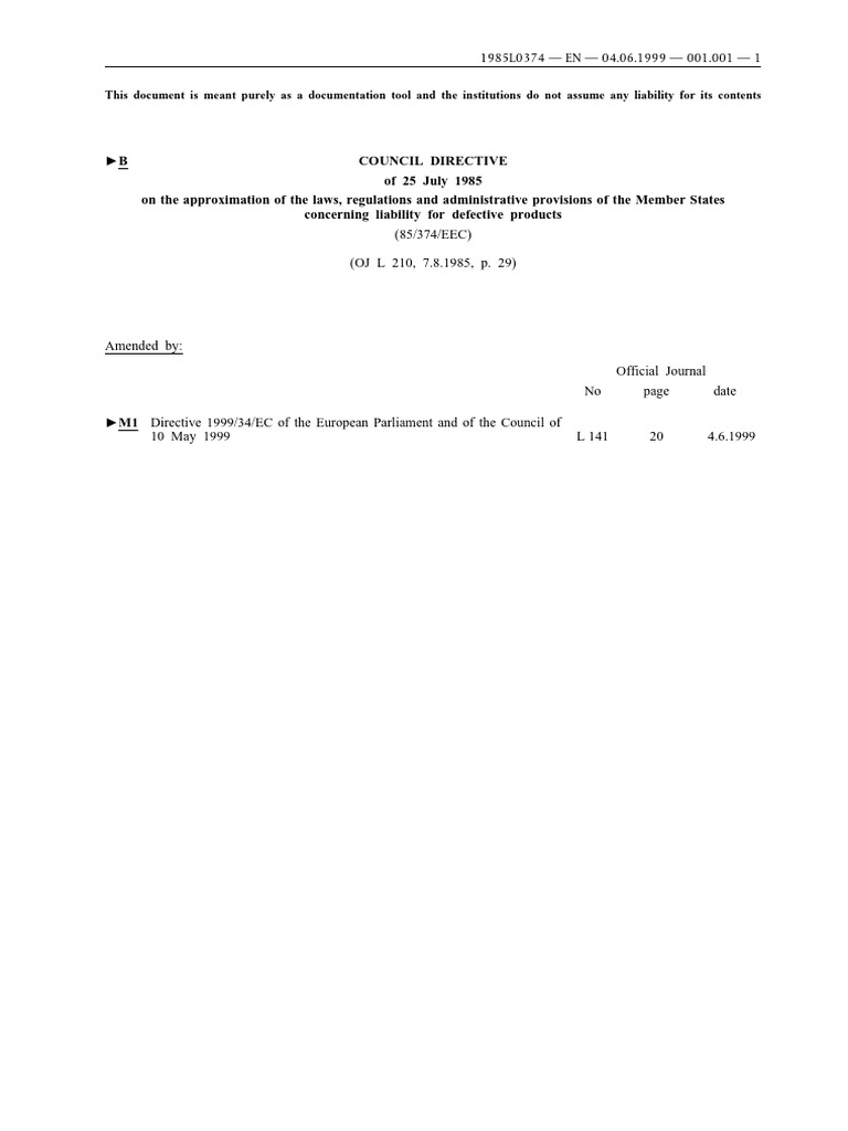 EU Directive on Product Liability 1985 | PDF | Legal Liability ...