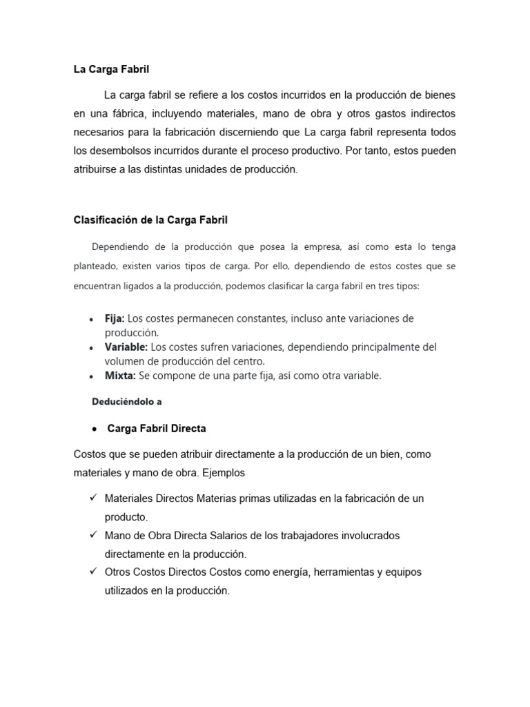 Carga Fabril: Definición y Ejemplos | PDF | Contabilidad | Fábrica