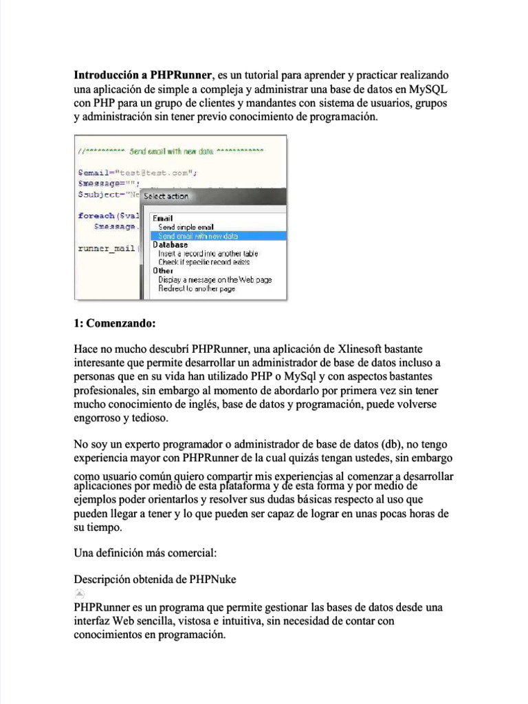 Tutorial PHPRunner: Crea Apps sin Código | PDF | Mi sql | Php