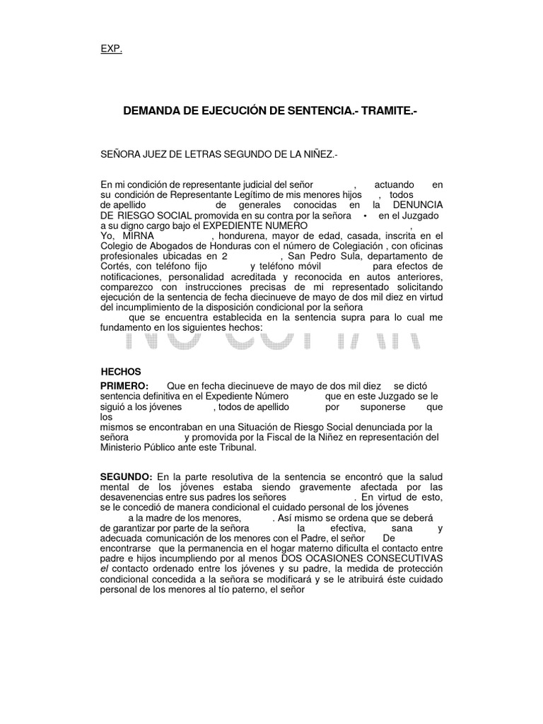 Demanda de Ejecucion de Sentencia | PDF | Ley procesal | Sentencia (ley)
