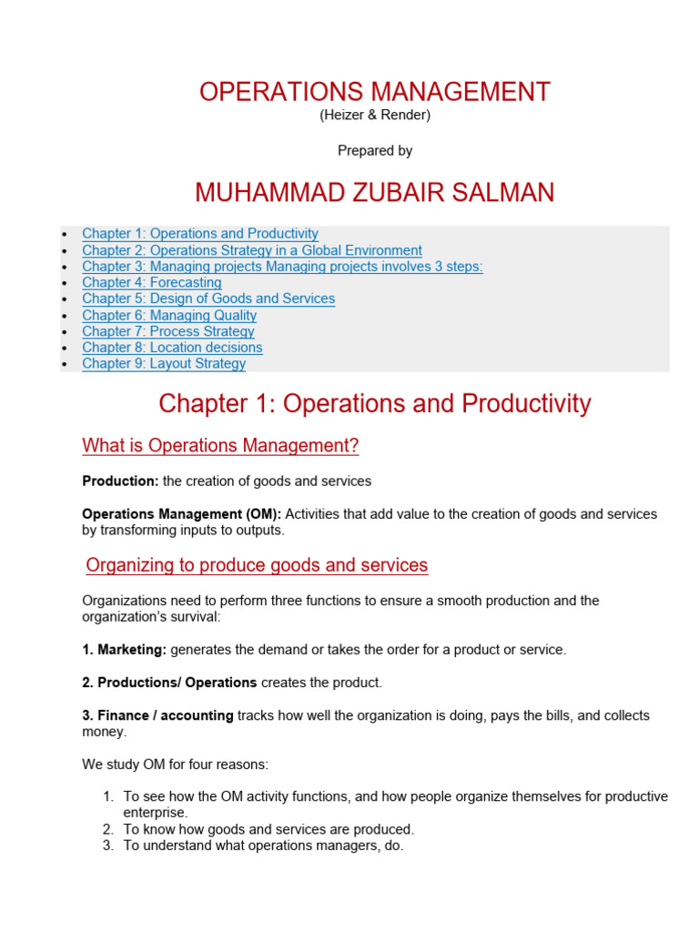 Operations Management Overview and Strategies | PDF | Forecasting ...