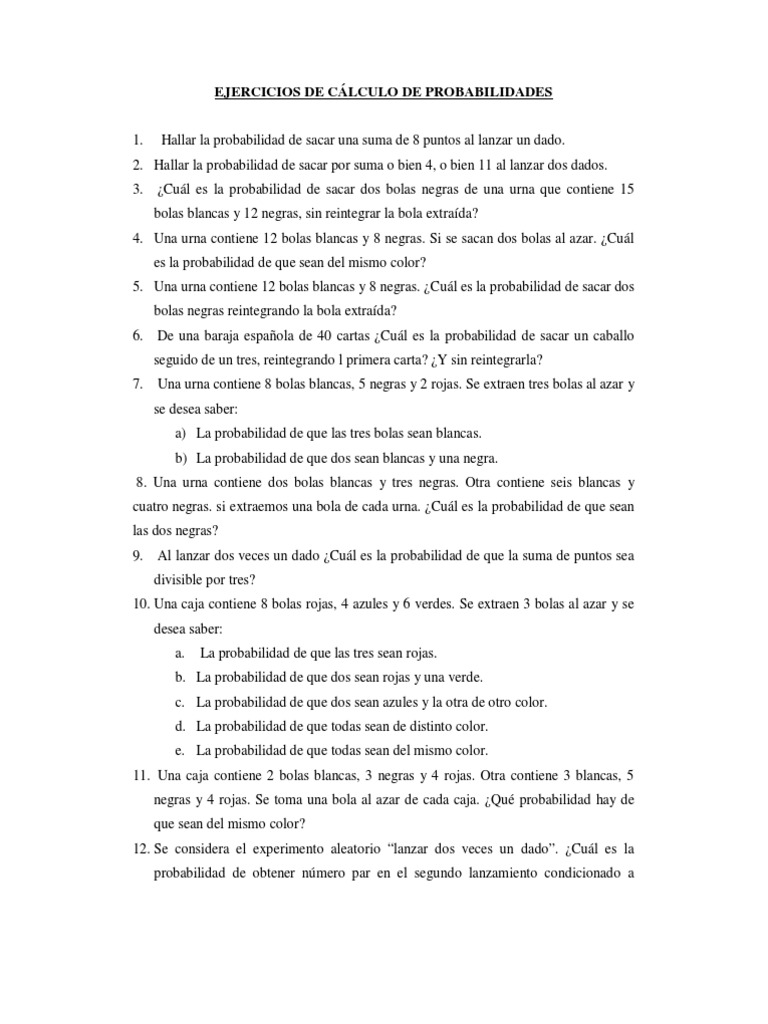 Ejercicios de Probabilidades Básicas | PDF | Jugando a las cartas ...