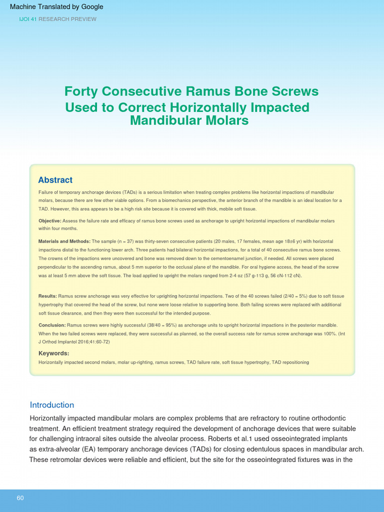 Ramus Screws for Horizontal Molar Impactions | PDF | Dental Implant ...