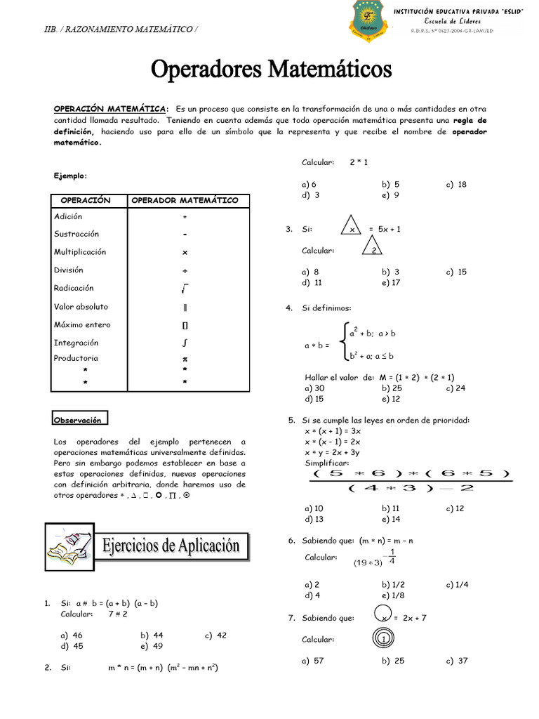 Operaciones Matemáticas y Ejercicios | PDF | Integral | Matemática ...