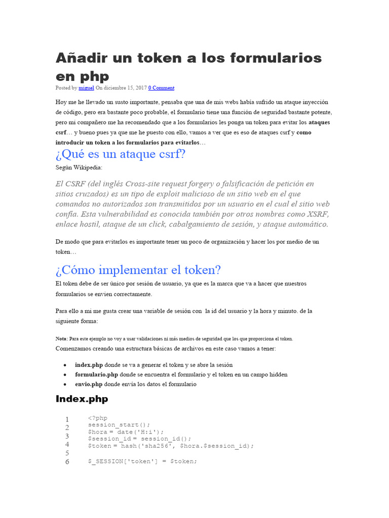 A adir un token a los formularios en php pdf red mundial internet