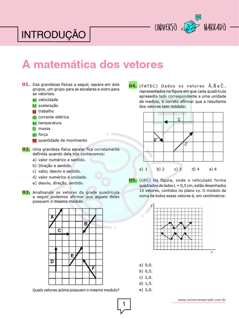 Exercícios sobre Vetores em Física | PDF | Vetor euclidiano | Espaço ...