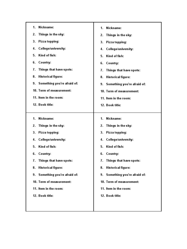 Scattergories Topics For Adults