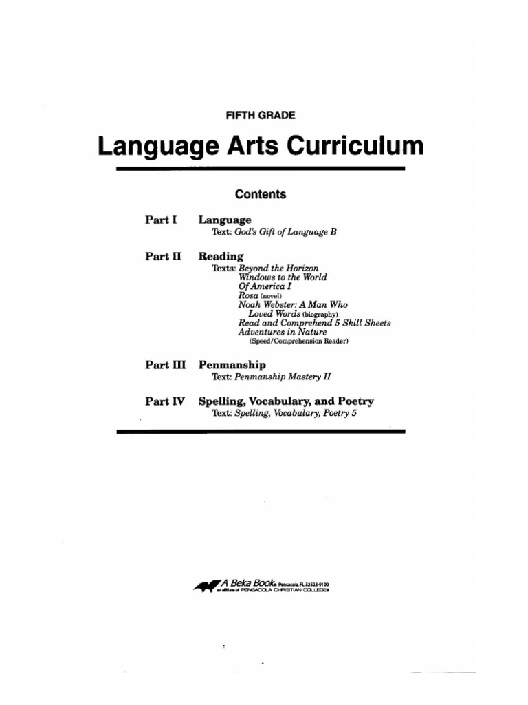 5th grade language arts curriculum pdf