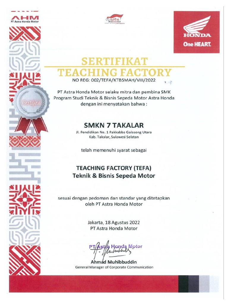 Sertifikat TEFA | PDF
