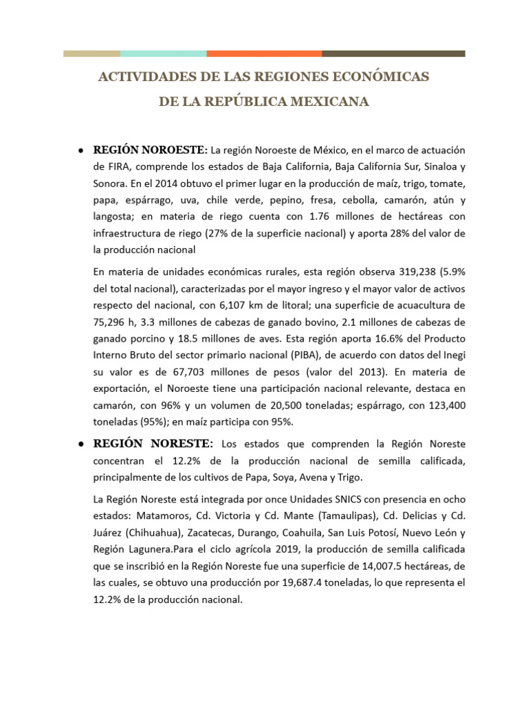 Actividades Económicas en Regiones de México | PDF | Agricultura | México