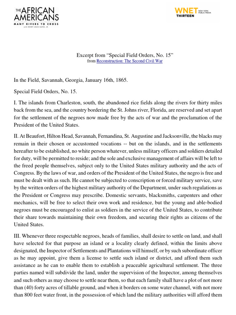 Special Field Order 15 Student Handout PDF The United States