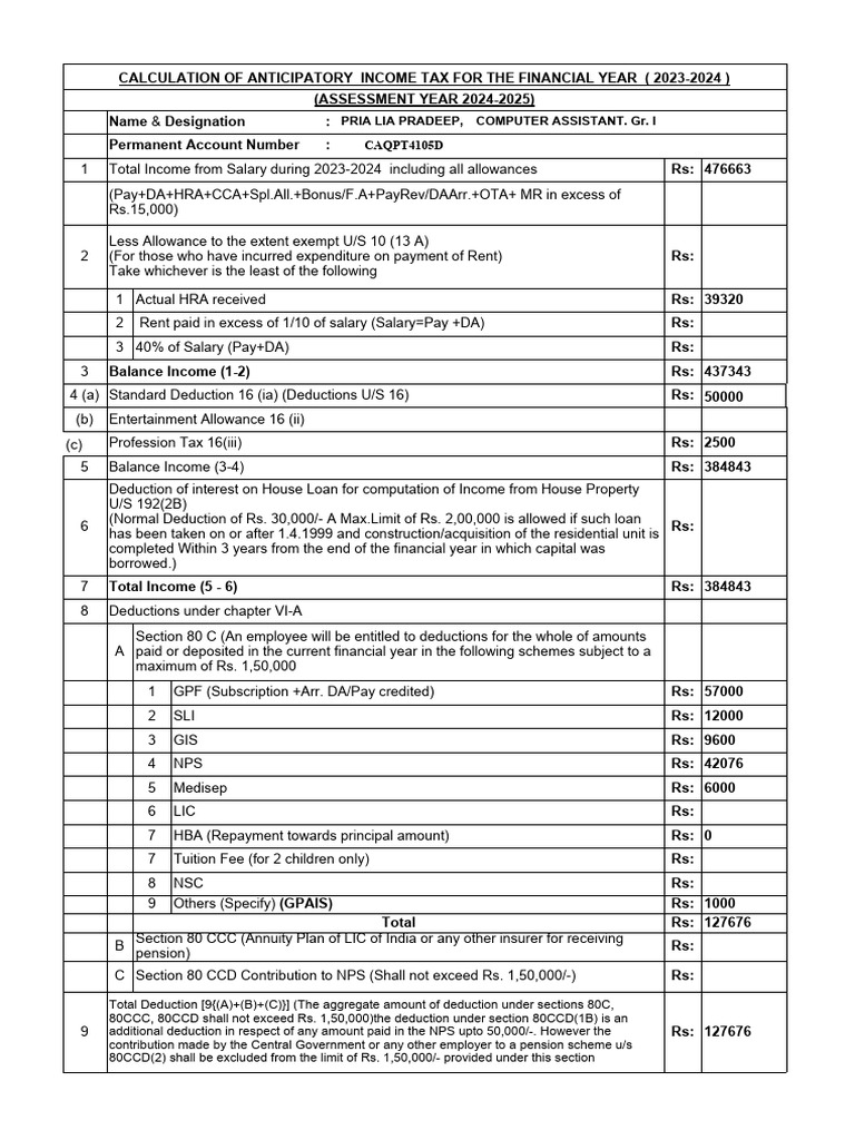 Ecostat Anticipatory Income Tax