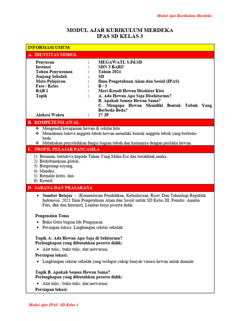 Modul Ajar IPAS Kelas 3 Semester 1 | PDF