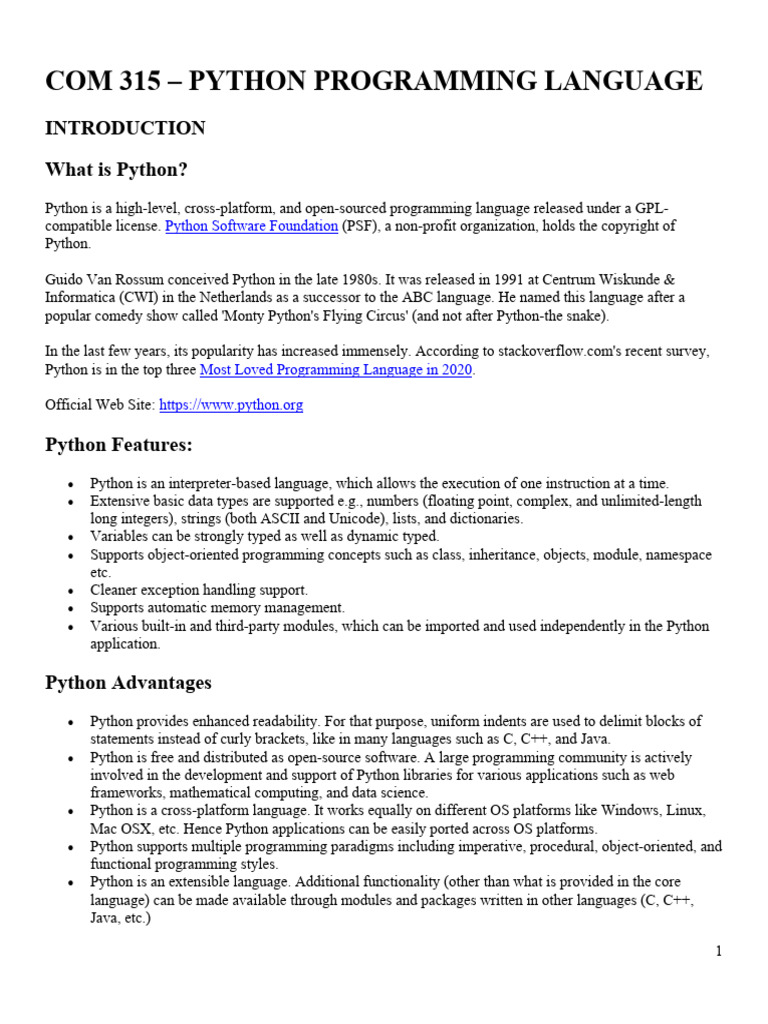 COM 315 - Python Note | PDF