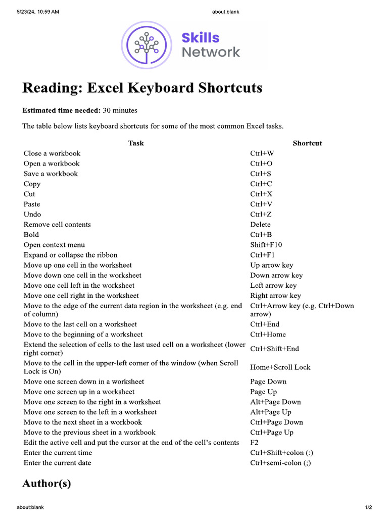 Excel shortcuts pdf
