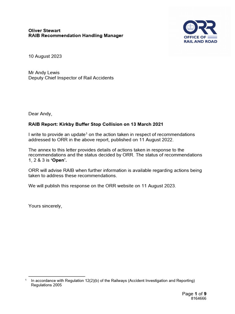 Update on RAIB Recommendations for ORR | PDF | Procurement | Risk