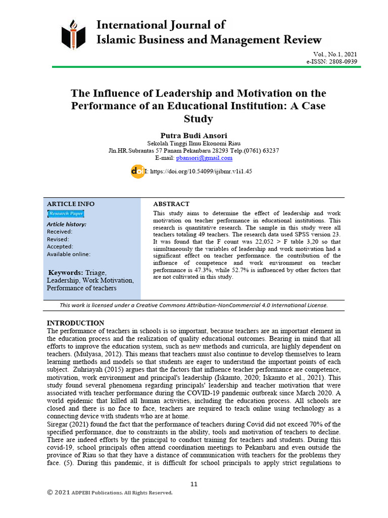 The Influence of Leadership and Motivation On The Performance of An ...