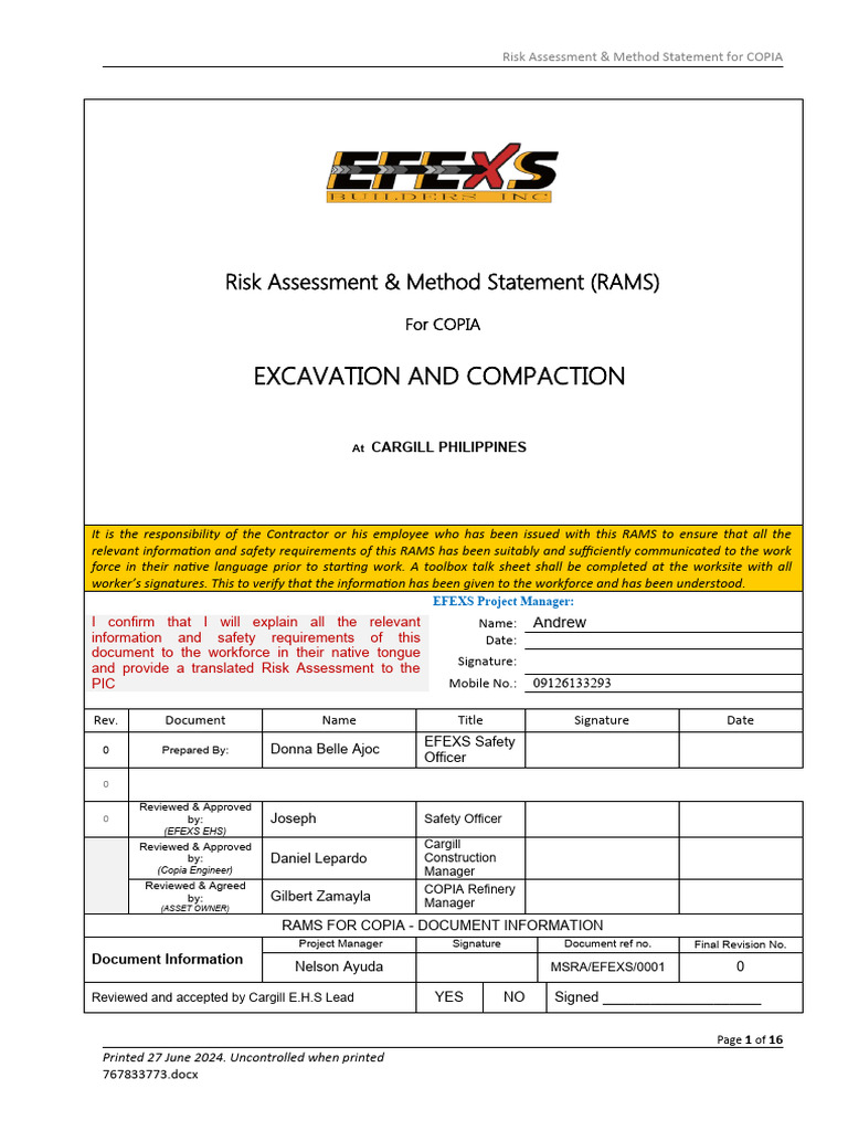 Excavation Msra Efexs | PDF | Personal Protective Equipment | Hazards