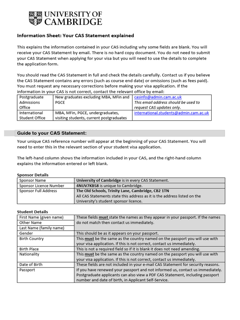 Understanding Your CAS Statement | PDF | Fee | Travel Visa