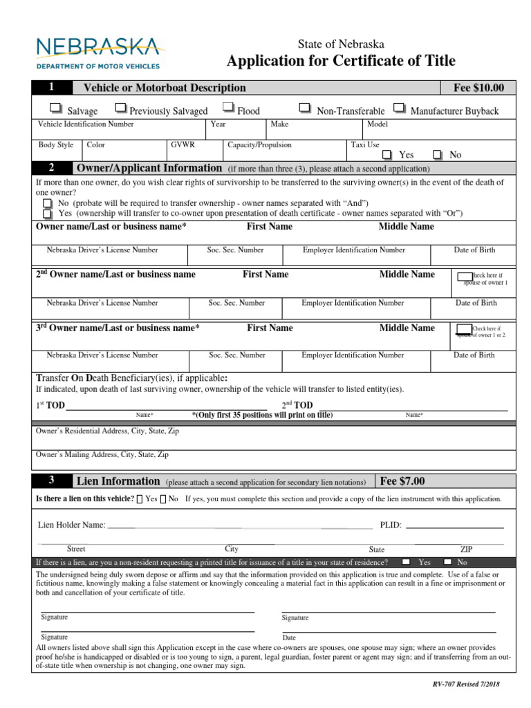 Nebraska Certificate of Title Application | PDF | Concurrent Estate ...