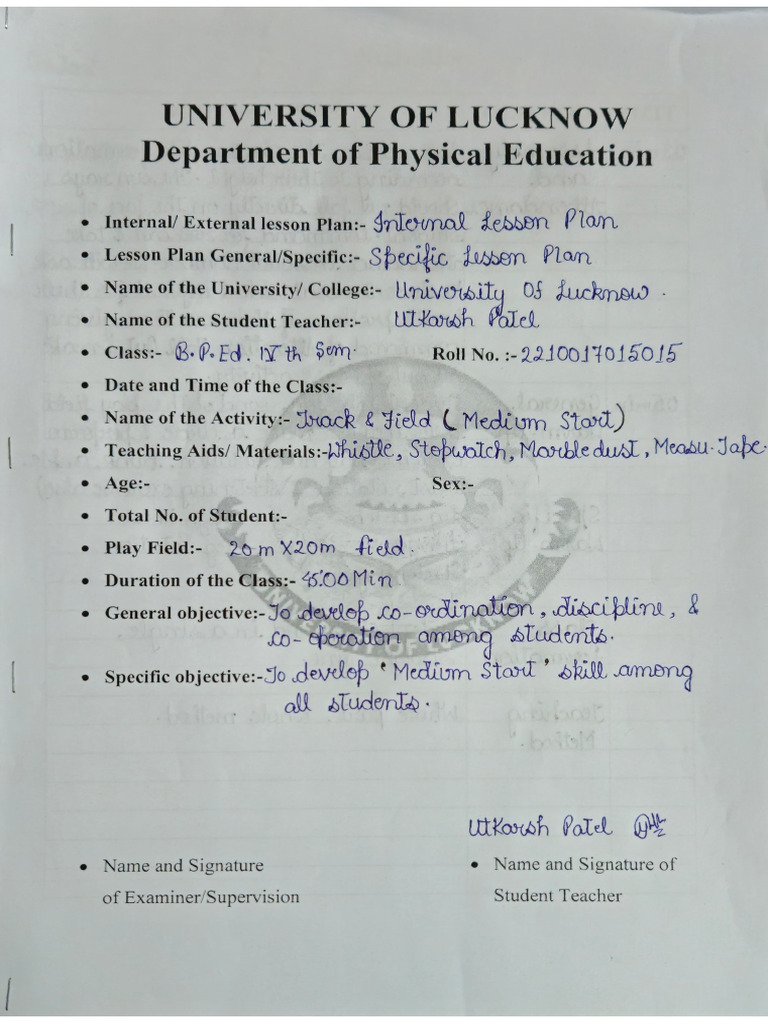 Track and Field Lesson Plan PDF