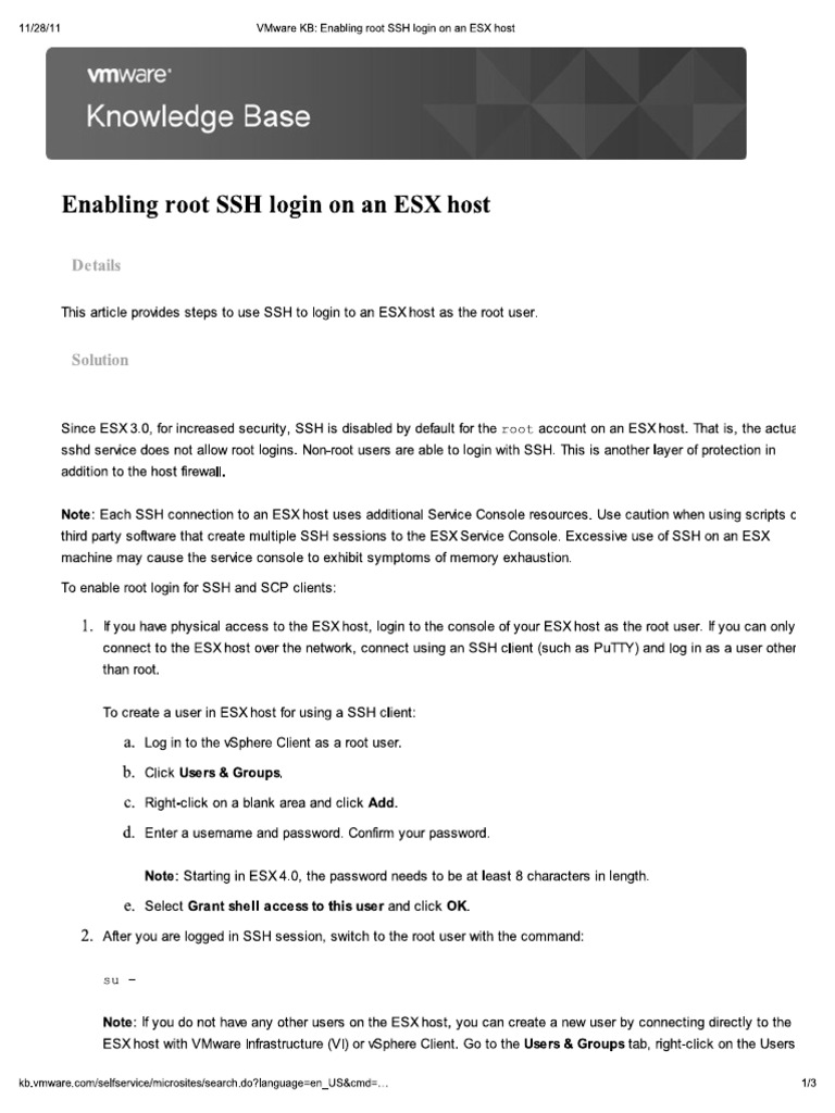 Print vmware kb enabling root ssh login on an esx host pdf