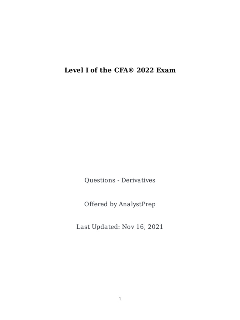 CFA Level I: Derivatives Questions | PDF | Derivative (Finance ...