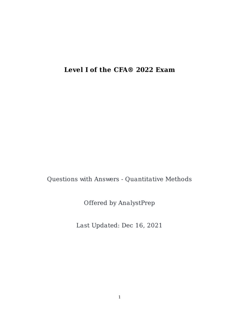 CH 1 Quantitative Methods Answers | PDF | Present Value | Interest