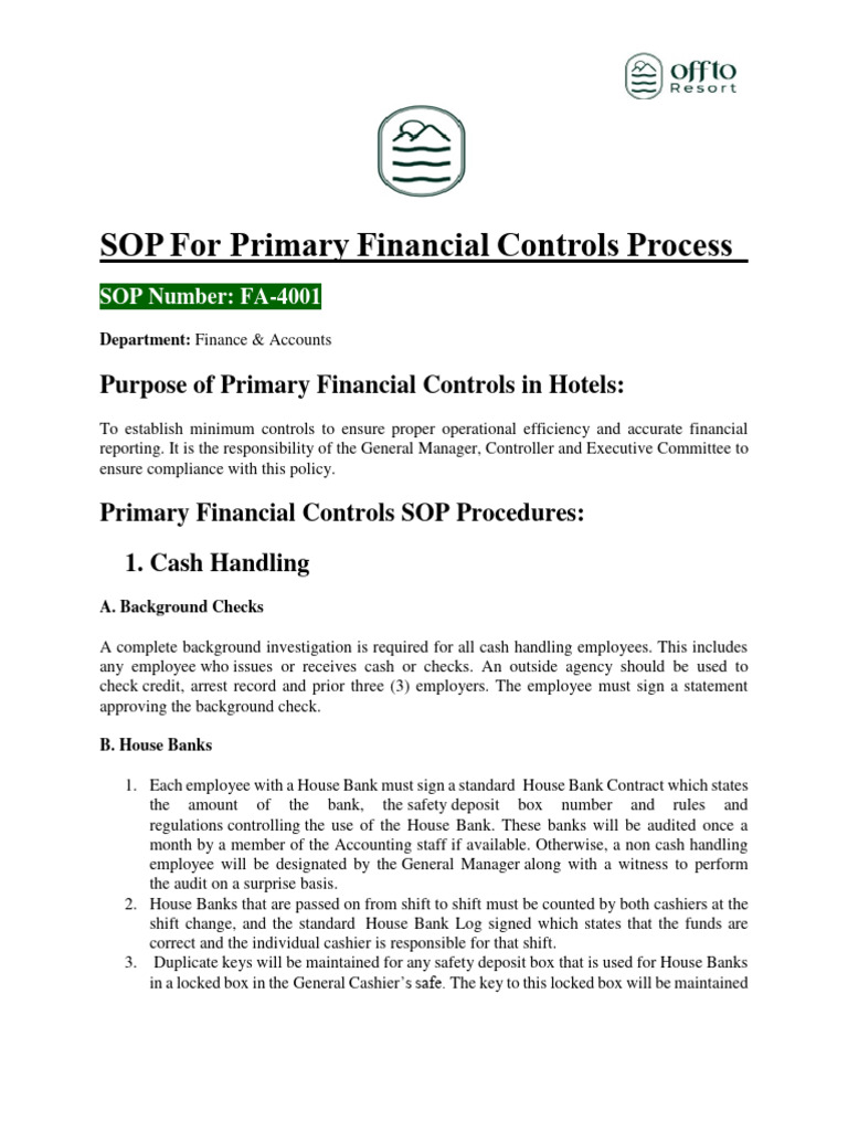 Accounts FA-4001 Primary Financial Controls Process | PDF | Banks ...