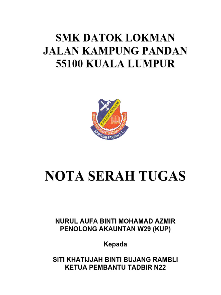 Contoh Nota Serah Tugas | PDF