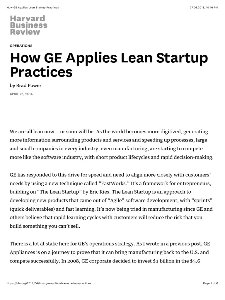 GE's Lean Startup Transformation | PDF | Lean Startup | Startup Company