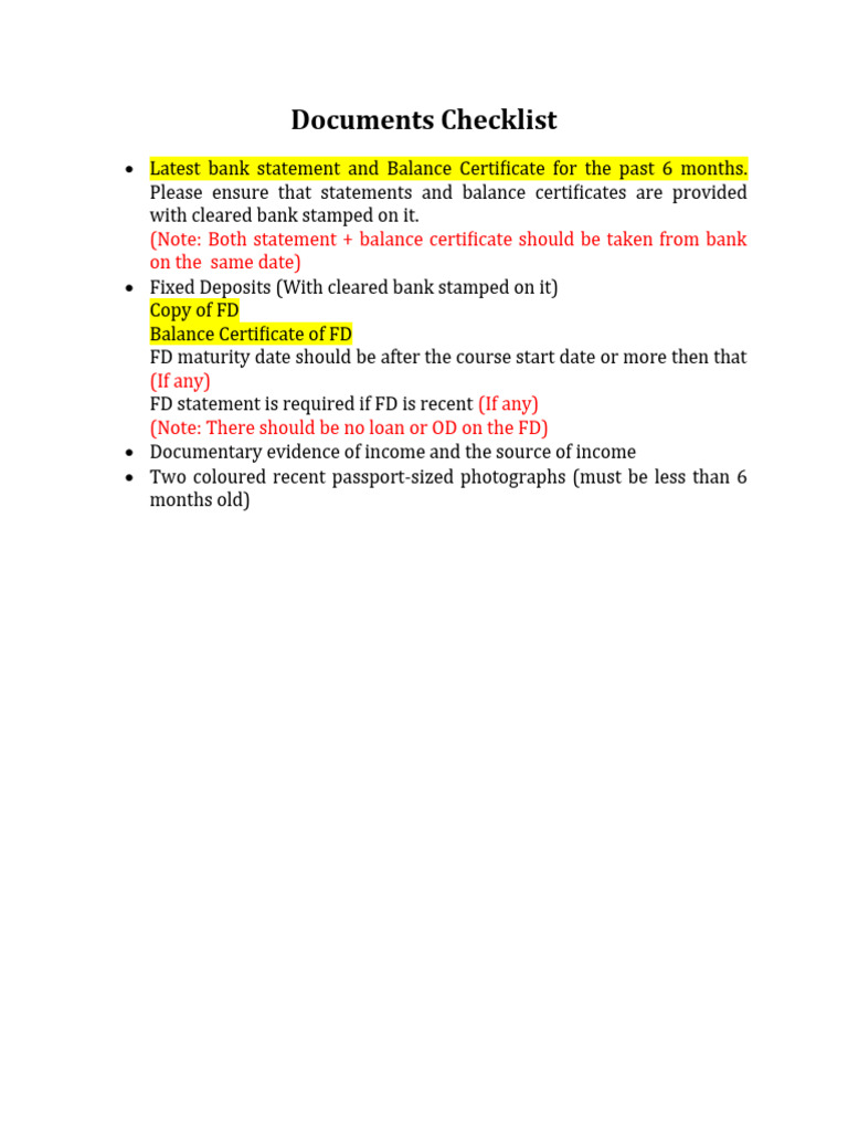 Essential Documents Checklist for Applications | PDF | Finance & Money ...