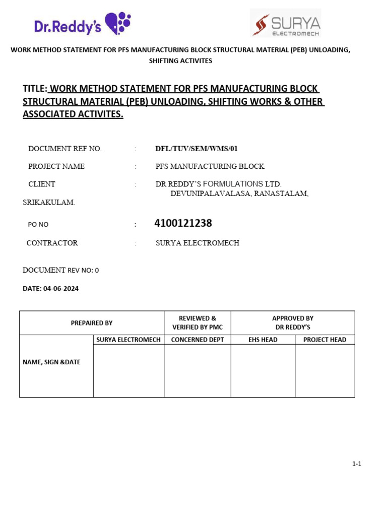 PFS Manufacturing Block Work Method Statement | PDF | Crane (Machine ...
