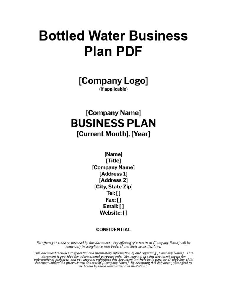 Bottled Water Business Plan PDF PDF Business Plan Bottled Water