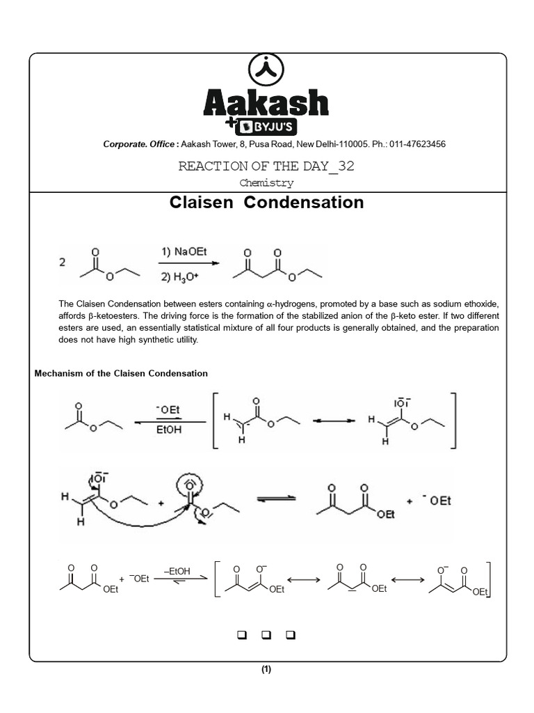 Claisen Condensation Reaction in Organic Chemistry