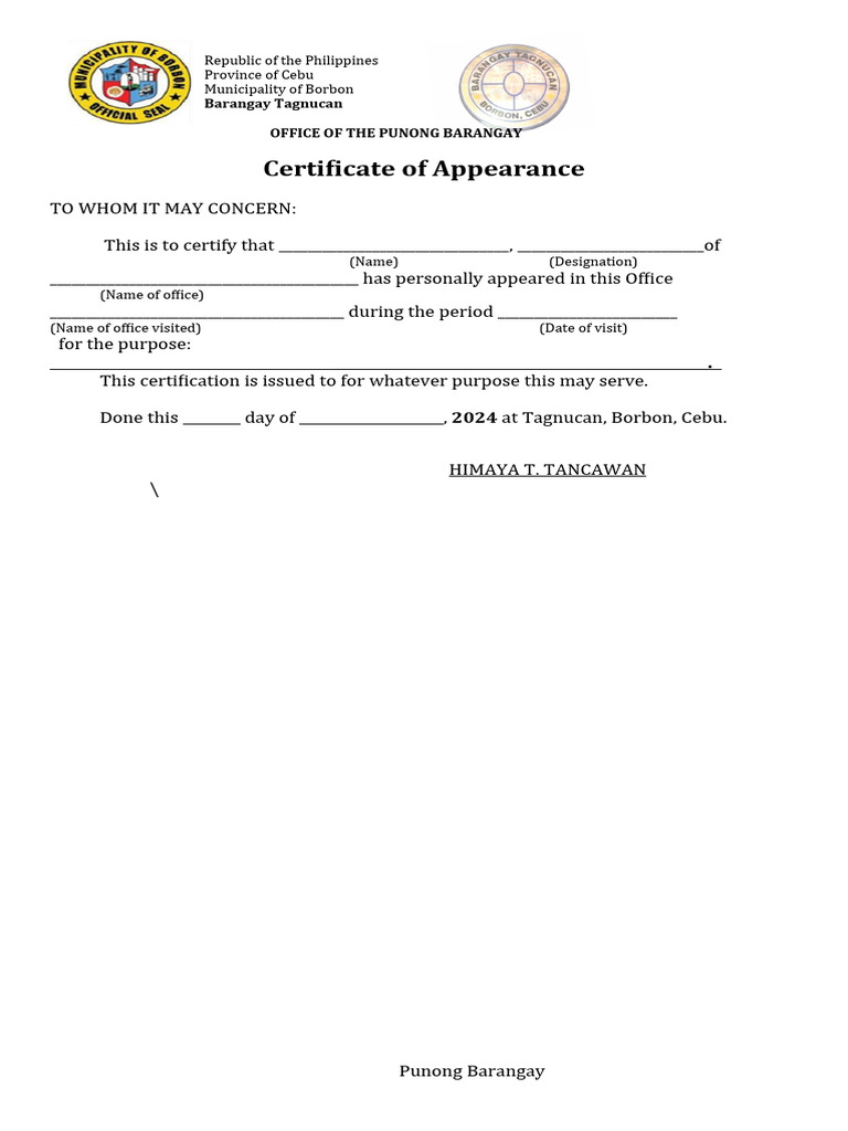 Certificate of Appearance | PDF | Philippines | Agriculture